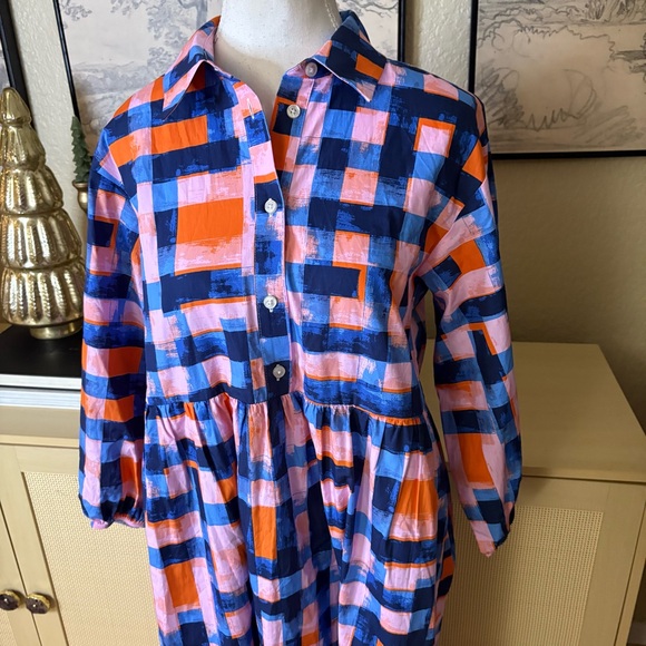 MAEVE ANTHROPOLOGIE The Bettina Tiered Shirt Dress Buttondown Blue Plaid Size XS - Picture 4 of 12